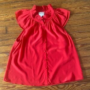 Sezane Silk Red Ruffled Button-Up Blouse
